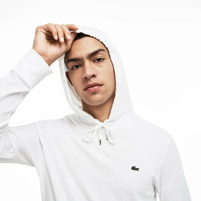 Sweatshirts Lacoste Mens Regular Fit Hooded Jersey Tshirt White On Sale