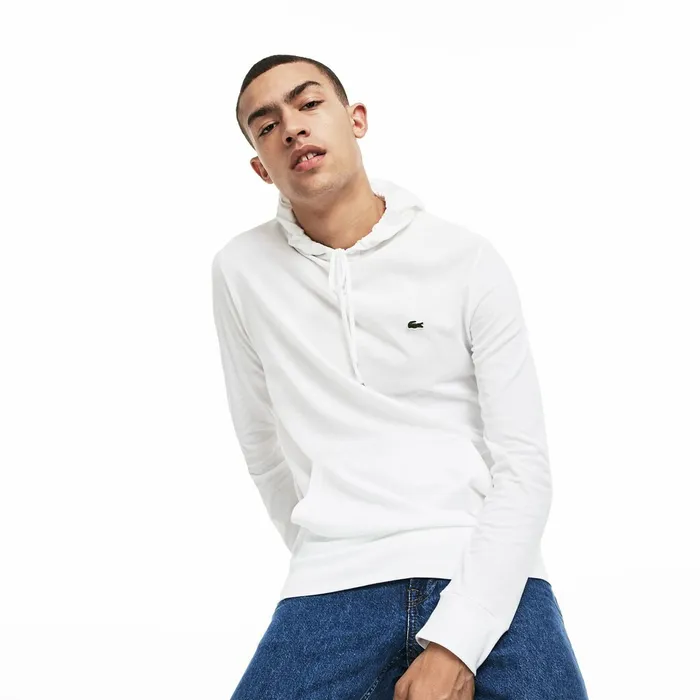 Sweatshirts Lacoste Mens Regular Fit Hooded Jersey Tshirt White On Sale