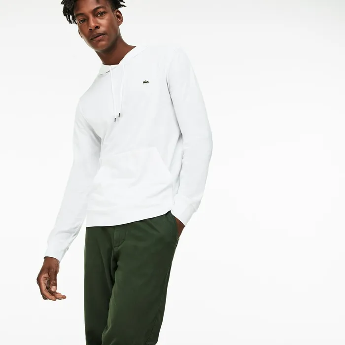 Sweatshirts Lacoste Mens Regular Fit Hooded Jersey Tshirt White On Sale