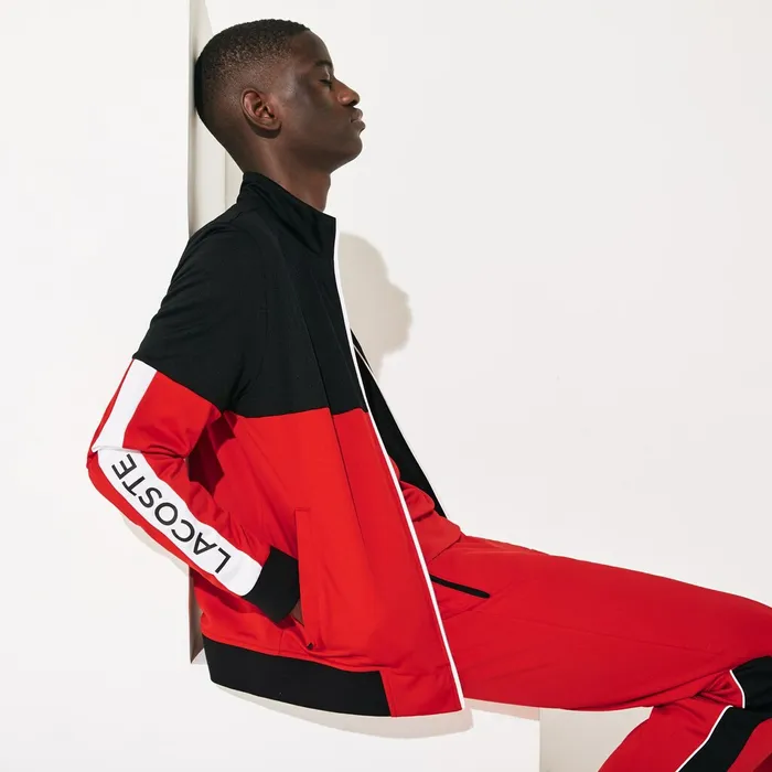 Sweatshirts Lacoste Mens SPORT Colorblock Resistant Piqu Zip Sweatshirt BlackRedWhite Casaul Sweatshirts Lacoste Mens SPORT Colorblock Resistant Piqu Zip Sweatshirt BlackRedWhite Casaul