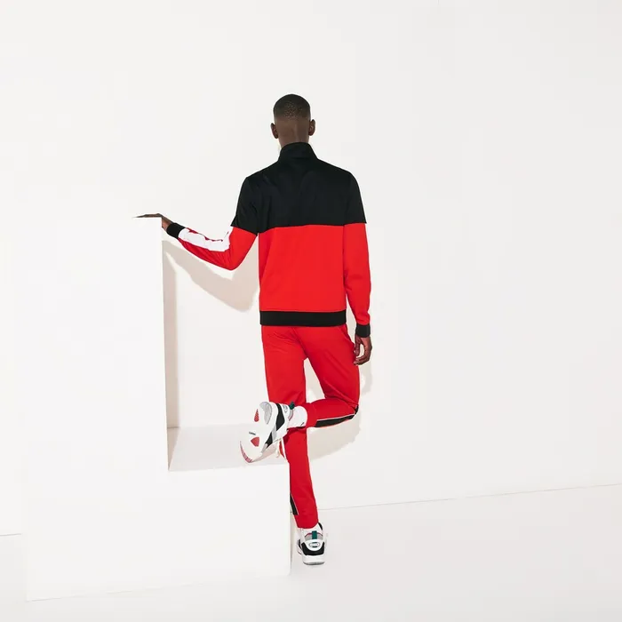 Sweatshirts Lacoste Mens SPORT Colorblock Resistant Piqu Zip Sweatshirt BlackRedWhite Casaul