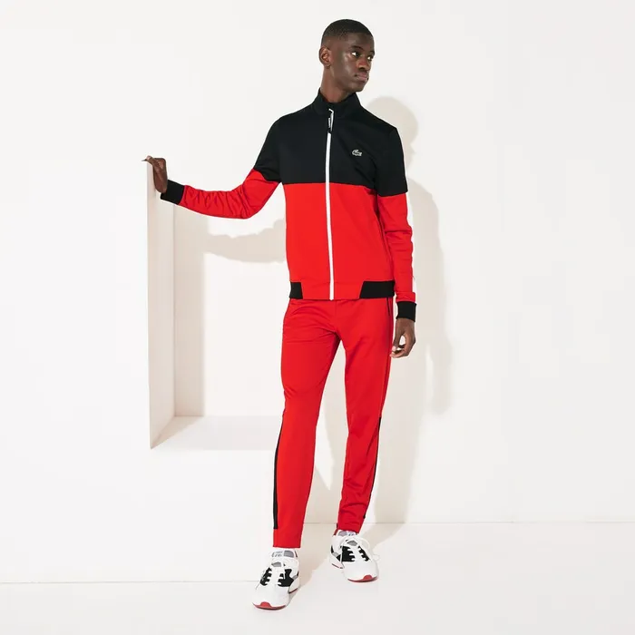 Sweatshirts Lacoste Mens SPORT Colorblock Resistant Piqu Zip Sweatshirt BlackRedWhite Casaul