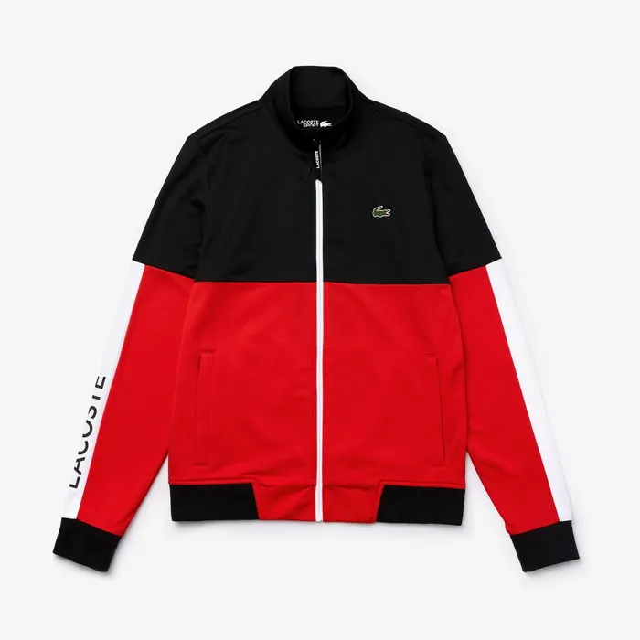 Sweatshirts Lacoste Mens SPORT Colorblock Resistant Piqu Zip Sweatshirt BlackRedWhite Casaul