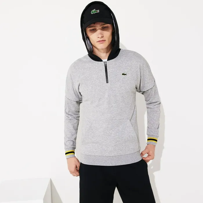 Sweatshirts Lacoste Mens SPORT ContrastHood Fleece Sweatshirt Grey ChineBlackYellowWhite Shop Online Sweatshirts Lacoste Mens SPORT ContrastHood Fleece Sweatshirt Grey ChineBlackYellowWhite Shop Online