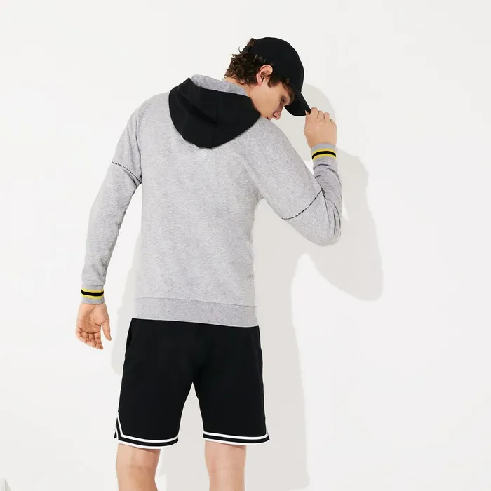 Sweatshirts Lacoste Mens SPORT ContrastHood Fleece Sweatshirt Grey ChineBlackYellowWhite Shop Online