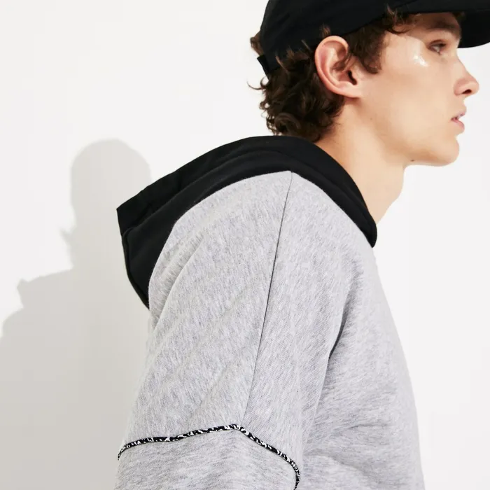 Sweatshirts Lacoste Mens SPORT ContrastHood Fleece Sweatshirt Grey ChineBlackYellowWhite Shop Online