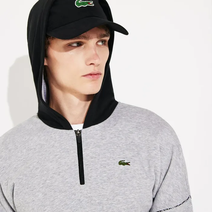 Sweatshirts Lacoste Mens SPORT ContrastHood Fleece Sweatshirt Grey ChineBlackYellowWhite Shop Online