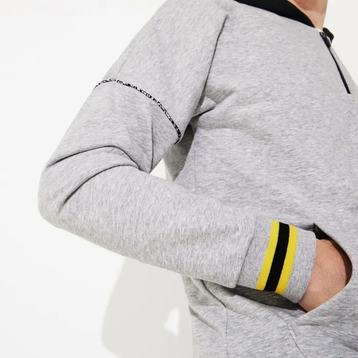 Sweatshirts Lacoste Mens SPORT ContrastHood Fleece Sweatshirt Grey ChineBlackYellowWhite Shop Online