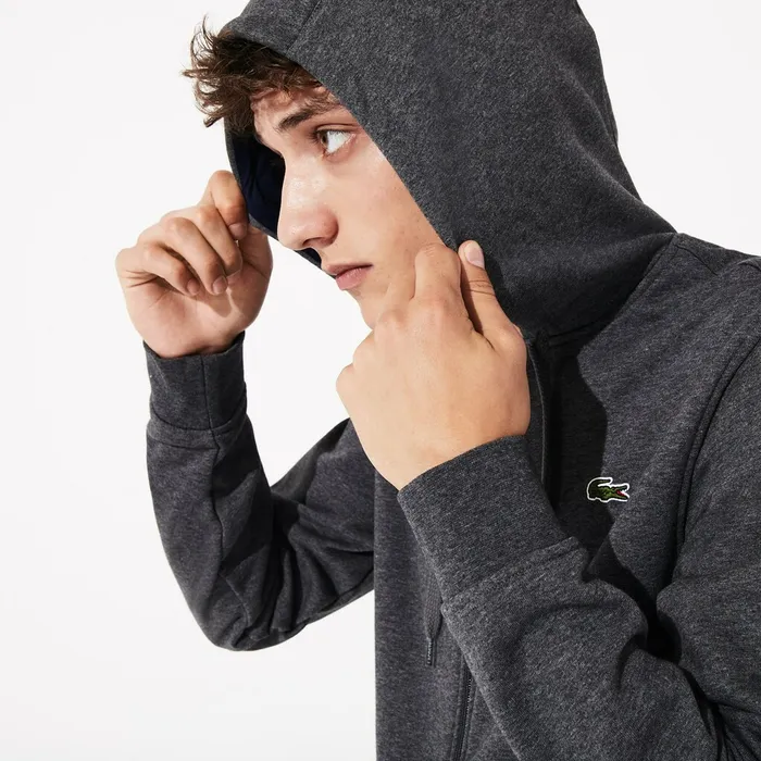 Sweatshirts Lacoste Mens SPORT FullZip Fleece Hoodie Grey ChineNavy Blue Near Me