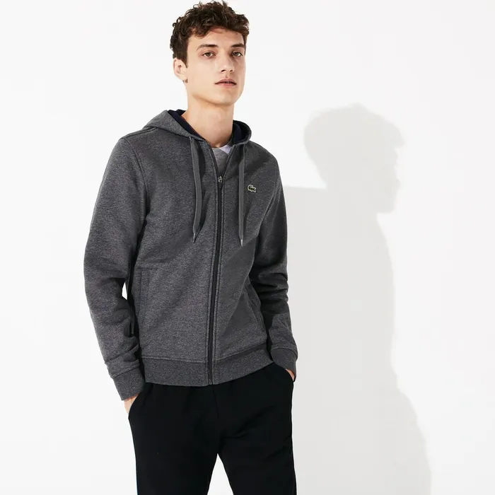 Sweatshirts Lacoste Mens SPORT FullZip Fleece Hoodie Grey ChineNavy Blue Near Me
