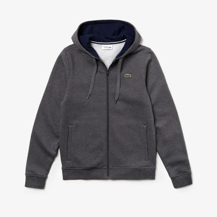 Sweatshirts Lacoste Mens SPORT FullZip Fleece Hoodie Grey ChineNavy Blue Near Me