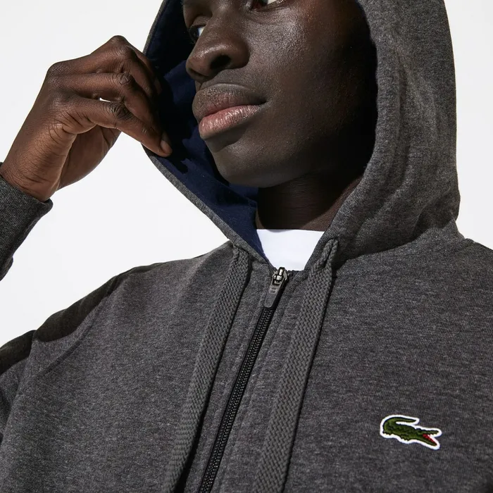 Sweatshirts Lacoste Mens SPORT FullZip Fleece Hoodie Grey ChineNavy Blue Near Me