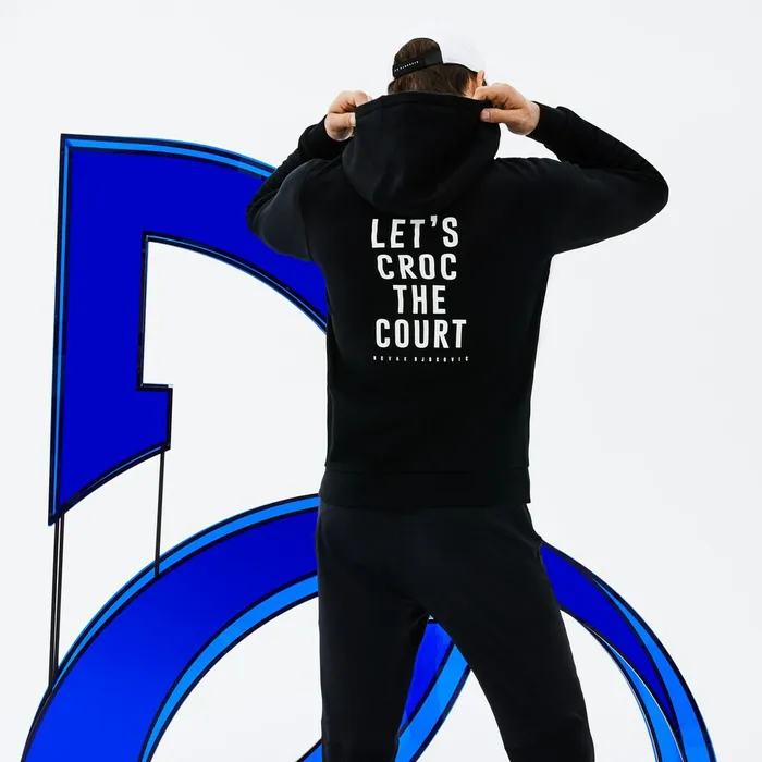 Sweatshirts Lacoste Mens SPORT Novak Djokovic Technical Fleece Hooded Zip Sweatshirt BlackGrey ChineWhite Outlet