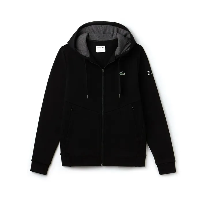 Sweatshirts Lacoste Mens SPORT Novak Djokovic Technical Fleece Hooded Zip Sweatshirt BlackGrey ChineWhite Outlet