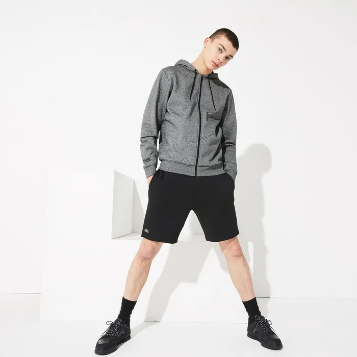 Sweatshirts Lacoste Mens SPORT Oversized Croc Zip Fleece Sweatshirt Grey ChineBlackDark GreyBlack Outlet