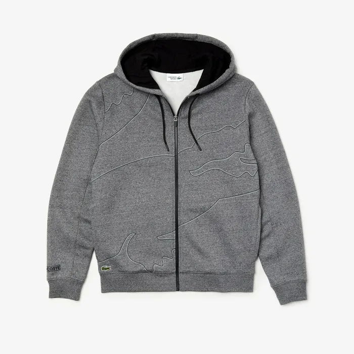 Sweatshirts Lacoste Mens SPORT Oversized Croc Zip Fleece Sweatshirt Grey ChineBlackDark GreyBlack Outlet