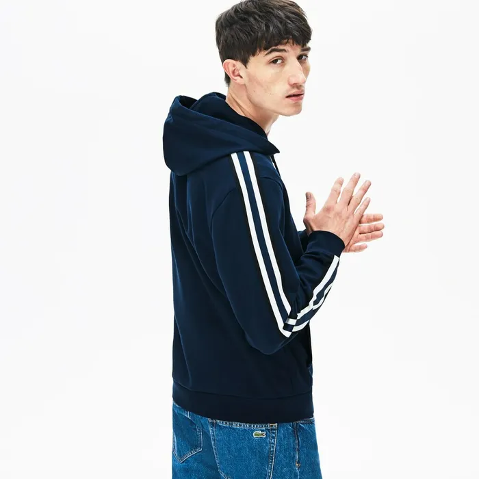 Sweatshirts Lacoste Mens StripedSleeve Hooded Zip Fleece Sweatshirt Navy Blue Online Store Sweatshirts Lacoste Mens StripedSleeve Hooded Zip Fleece Sweatshirt Navy Blue Online Store