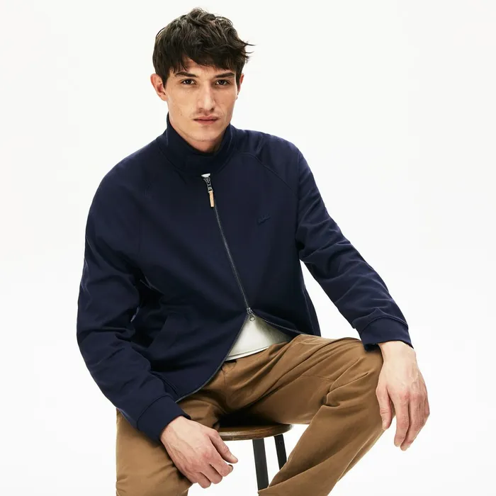 Sweatshirts Lacoste Mens Zippered Solid Sweatshirt Navy BlueKhaki Green Popular