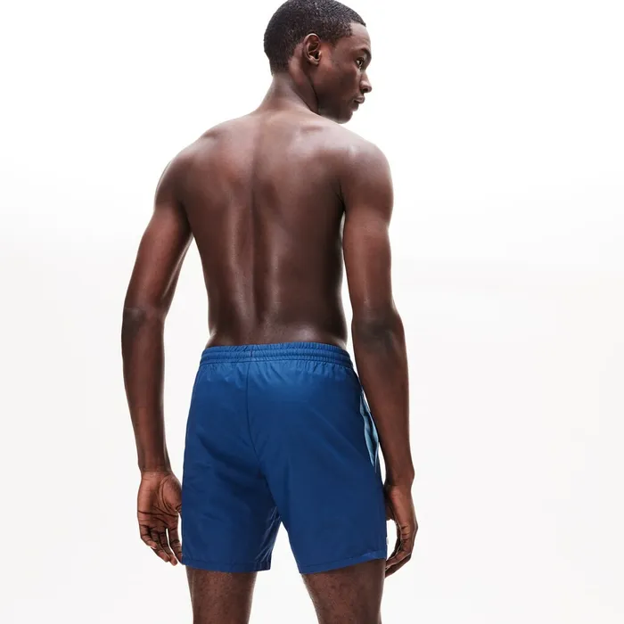 Swimwear Lacoste Mens Lightweight Cotton Swim Trunks With Pockets Navy BlueLight Blue Popular