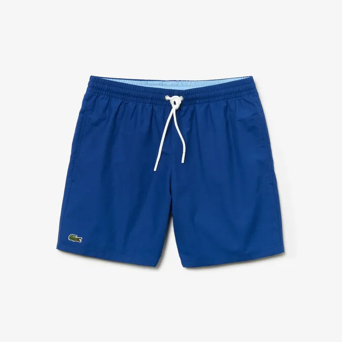 Swimwear Lacoste Mens Lightweight Cotton Swim Trunks With Pockets Navy BlueLight Blue Popular