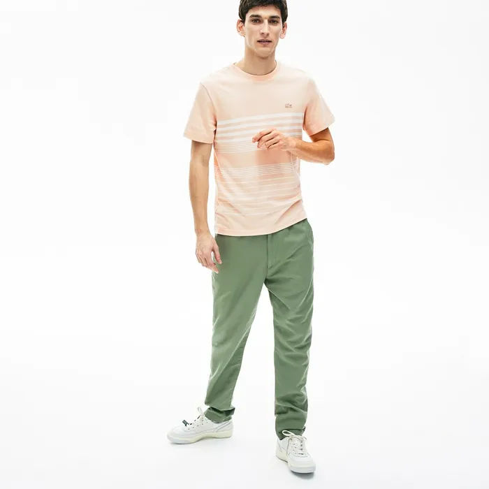 TShirts Lacoste Mens CottonLinen Stripe Tshirt Light PinkWhite Shop
