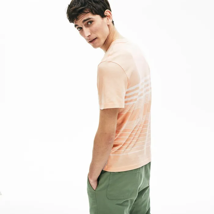 TShirts Lacoste Mens CottonLinen Stripe Tshirt Light PinkWhite Shop