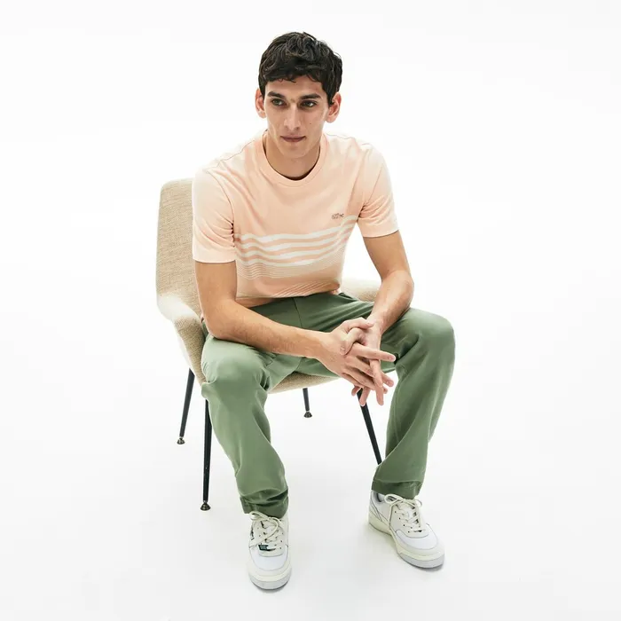 TShirts Lacoste Mens CottonLinen Stripe Tshirt Light PinkWhite Shop