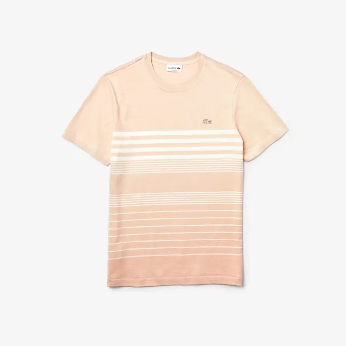 TShirts Lacoste Mens CottonLinen Stripe Tshirt Light PinkWhite Shop