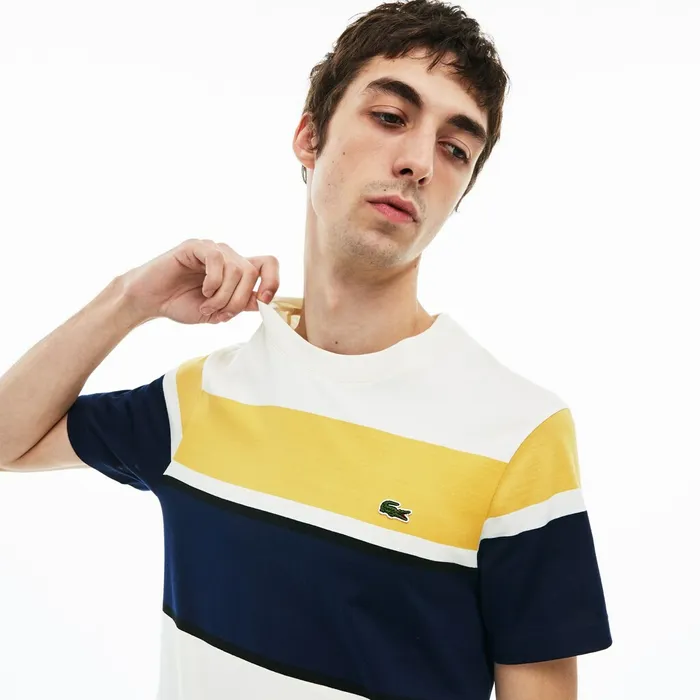 TShirts Lacoste Mens Crew Neck Cotton Tshirt WhiteBlackYellowNavy Blue Store