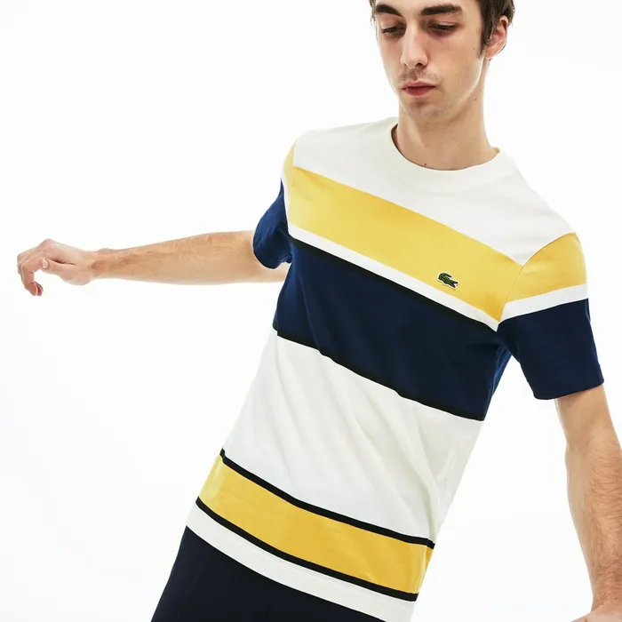 TShirts Lacoste Mens Crew Neck Cotton Tshirt WhiteBlackYellowNavy Blue Store