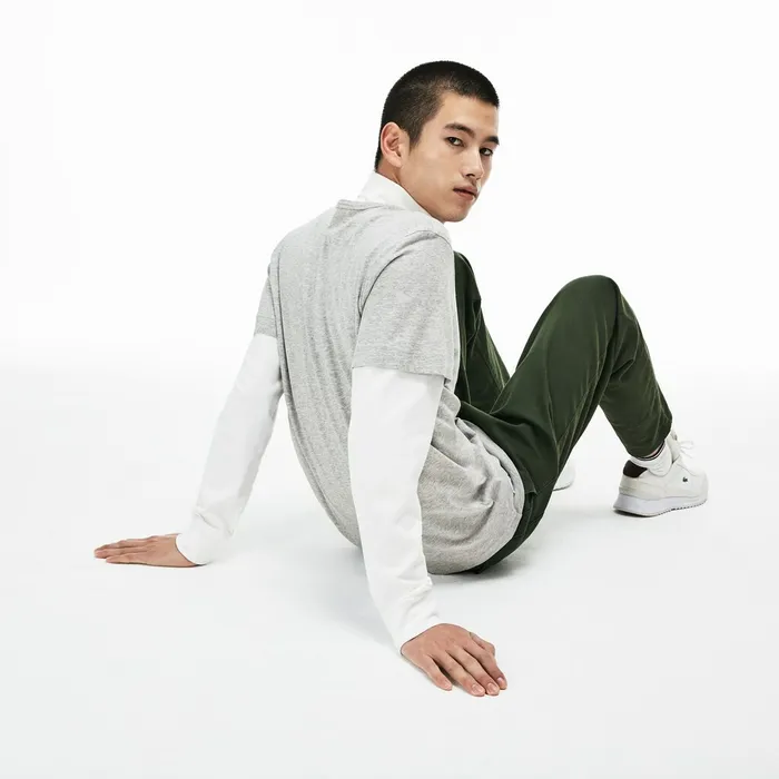 TShirts Lacoste Mens Crew Neck Oversized Badge Cotton Jersey TShirt Grey Outlet Factory