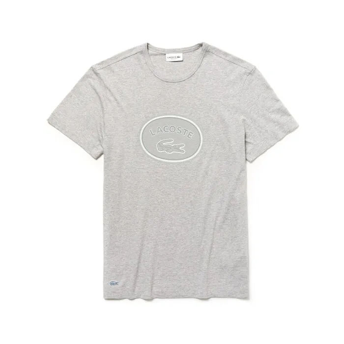 TShirts Lacoste Mens Crew Neck Oversized Badge Cotton Jersey TShirt Grey Outlet Factory