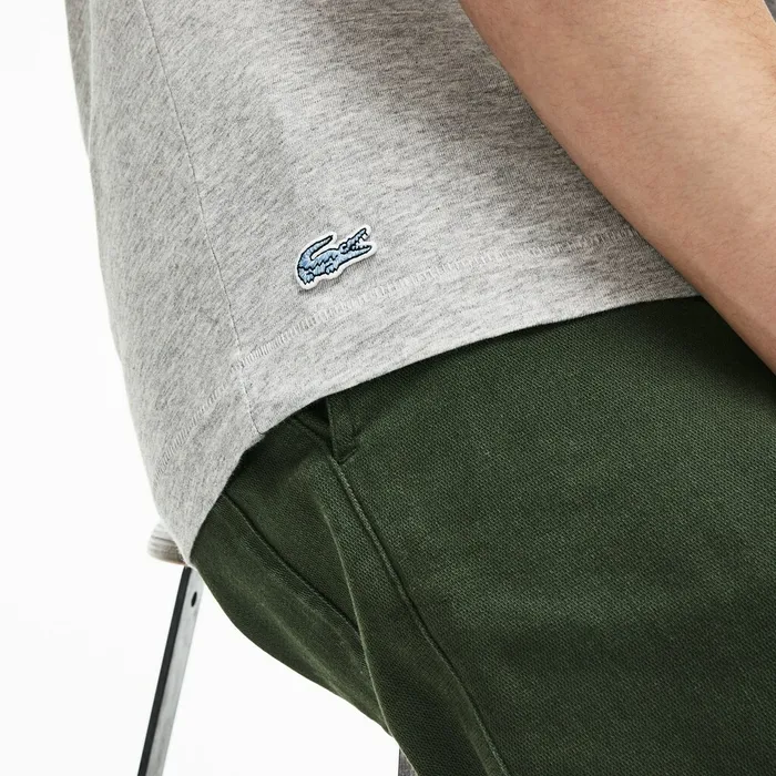 TShirts Lacoste Mens Crew Neck Oversized Badge Cotton Jersey TShirt Grey Outlet Factory