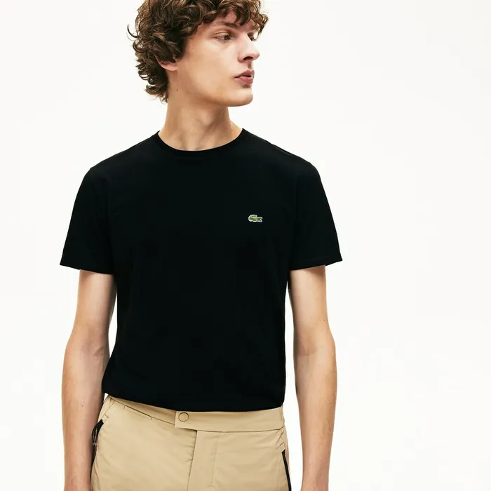 TShirts Lacoste Mens Crew Neck Pima Cotton TShirt Black Outlet