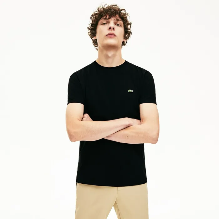 TShirts Lacoste Mens Crew Neck Pima Cotton TShirt Black Outlet