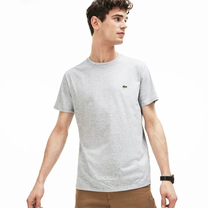 TShirts Lacoste Mens Crew Neck Pima Cotton TShirt Grey Chine Online Outlet Store