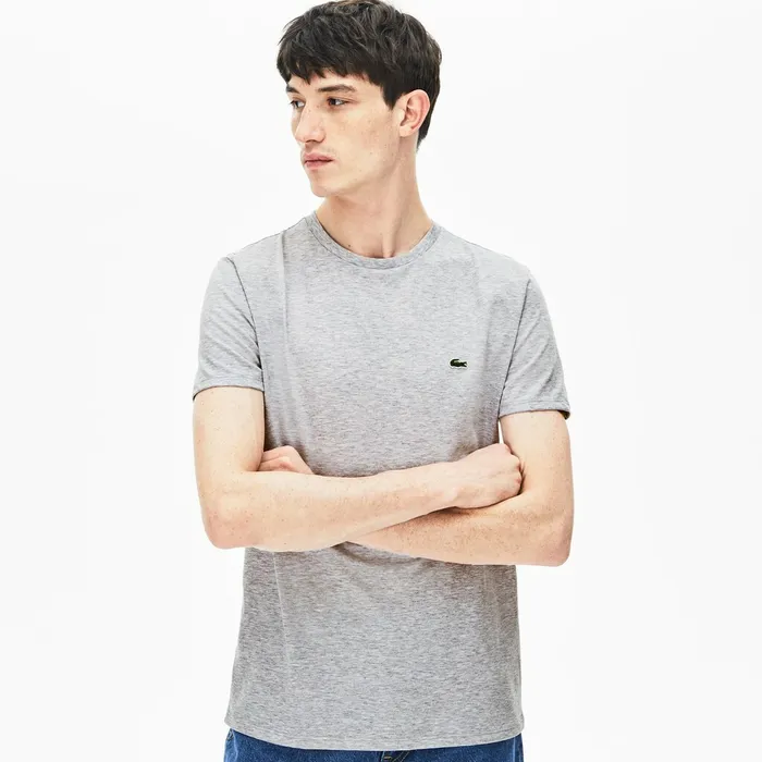 TShirts Lacoste Mens Crew Neck Pima Cotton TShirt Grey Chine Online Outlet Store