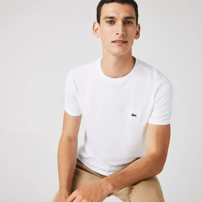 TShirts Lacoste Mens Crew Neck Pima Cotton TShirt White For Sale Online