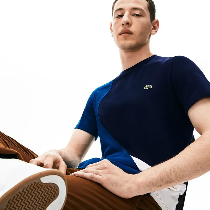 TShirts Lacoste Mens Crewneck ColorBlocked Thermoregulating Piqu TShirt BlueWhiteNavy Blue For Sale TShirts Lacoste Mens Crewneck ColorBlocked Thermoregulating Piqu TShirt BlueWhiteNavy Blue For Sale