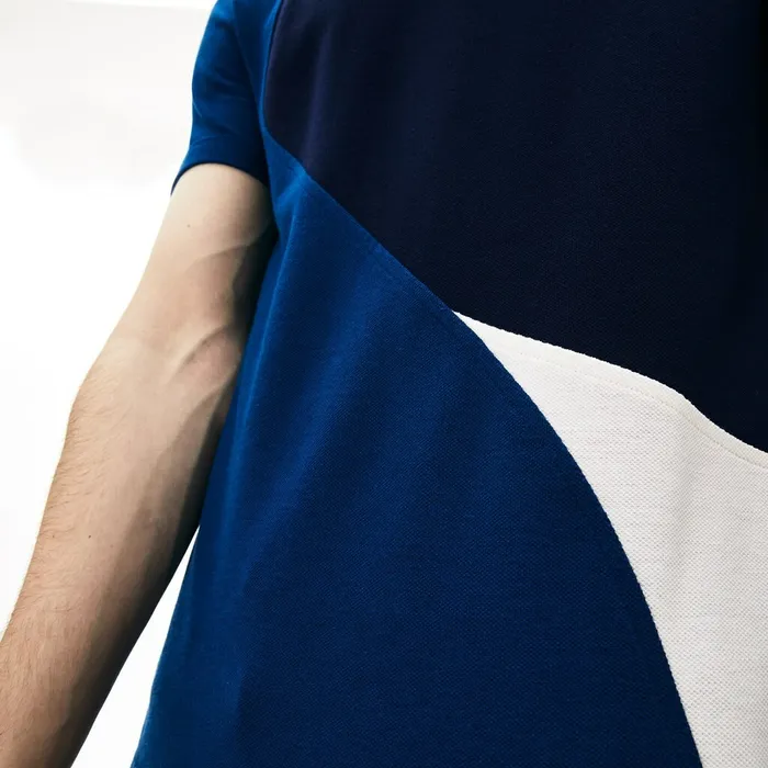 TShirts Lacoste Mens Crewneck ColorBlocked Thermoregulating Piqu TShirt BlueWhiteNavy Blue For Sale