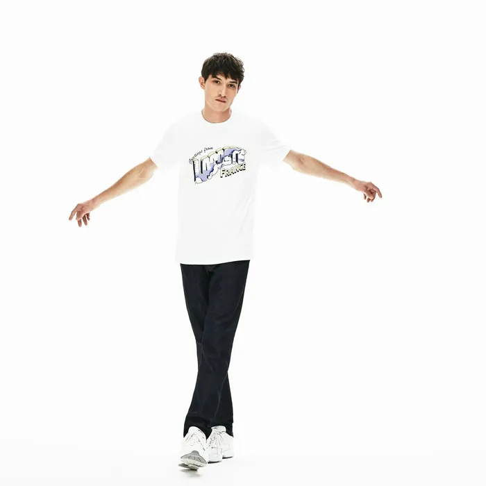 TShirts Lacoste Mens Graphic Print Regular Fit Cotton Tshirt White USA