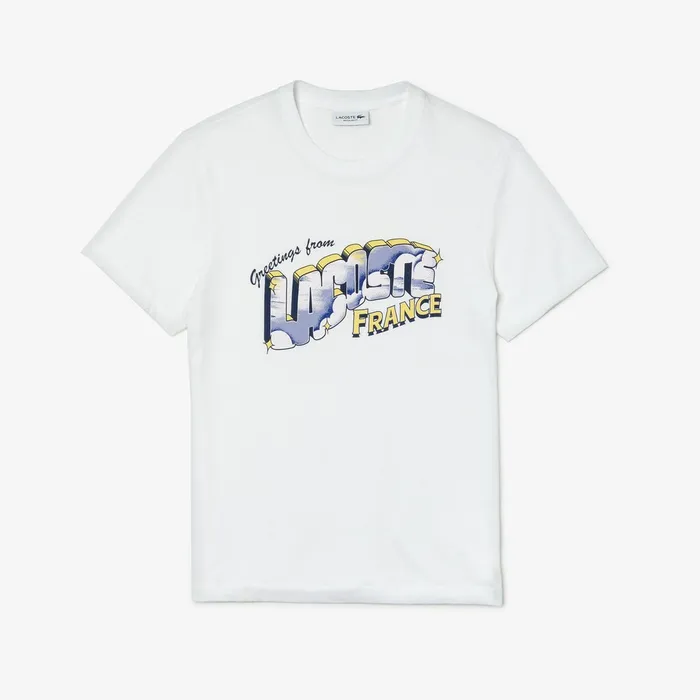 TShirts Lacoste Mens Graphic Print Regular Fit Cotton Tshirt White USA