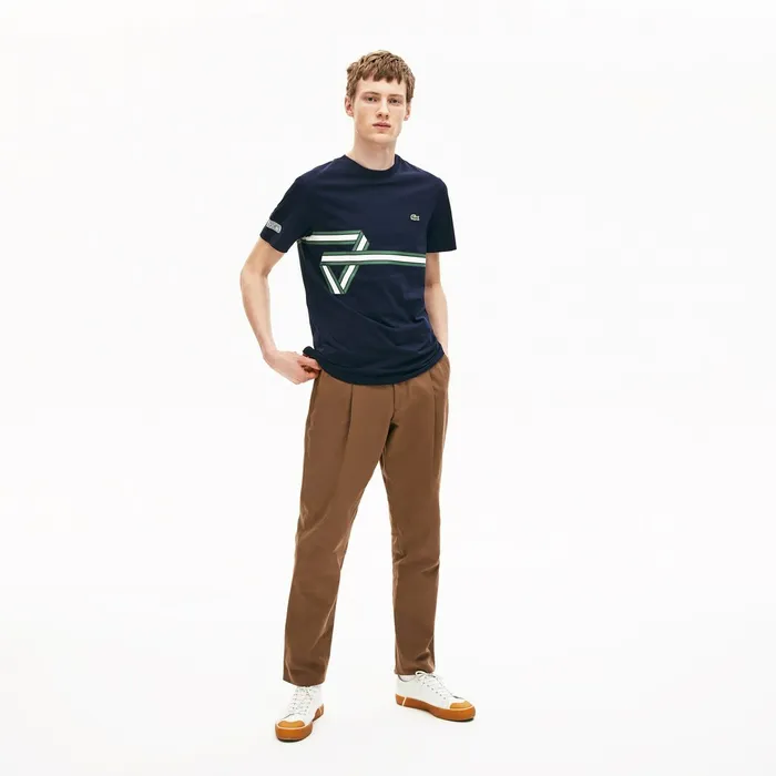 TShirts Lacoste Mens Heritage Ribbon Regular Fit Cotton Tshirt Navy Blue Shop