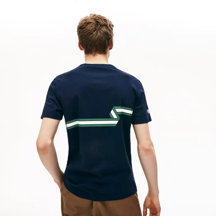 TShirts Lacoste Mens Heritage Ribbon Regular Fit Cotton Tshirt Navy Blue Shop