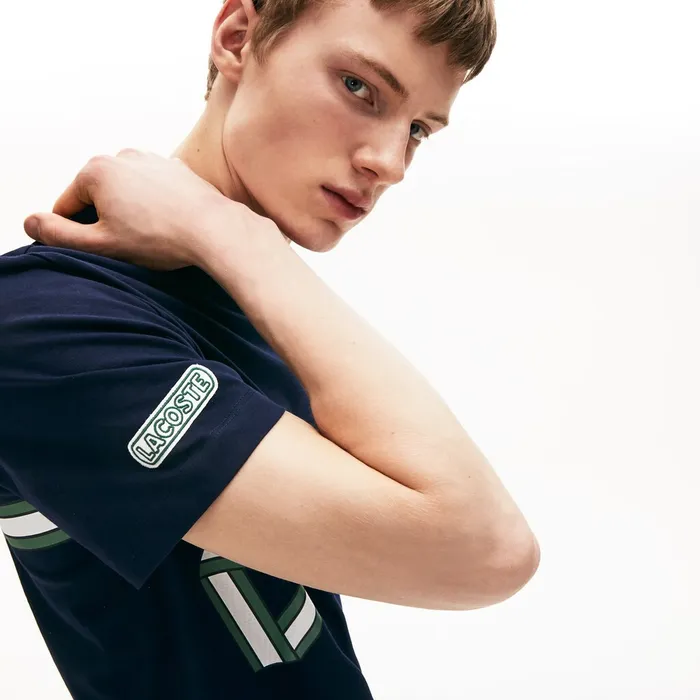 TShirts Lacoste Mens Heritage Ribbon Regular Fit Cotton Tshirt Navy Blue Shop