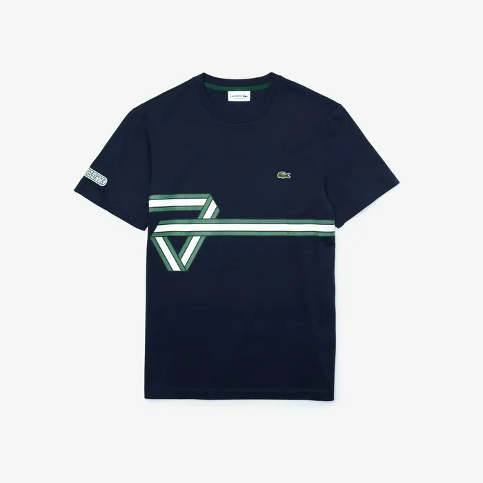 TShirts Lacoste Mens Heritage Ribbon Regular Fit Cotton Tshirt Navy Blue Shop