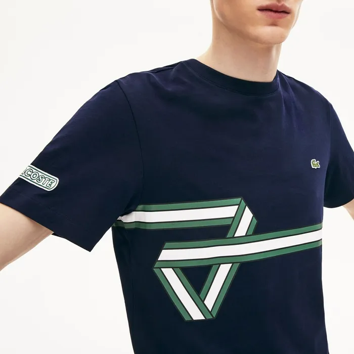 TShirts Lacoste Mens Heritage Ribbon Regular Fit Cotton Tshirt Navy Blue Shop