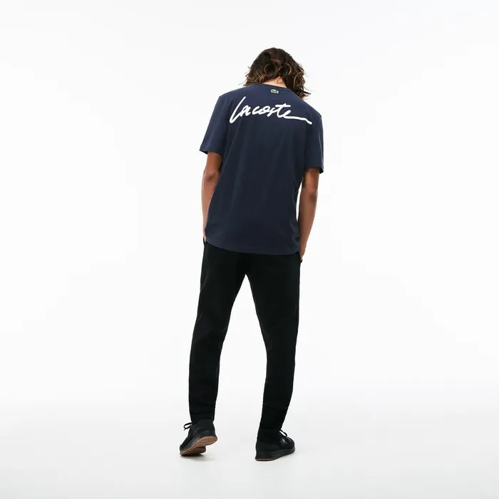 TShirts Lacoste Mens LIVE Crew Neck Signature Jersey Tshirt BlueWhite Near Me