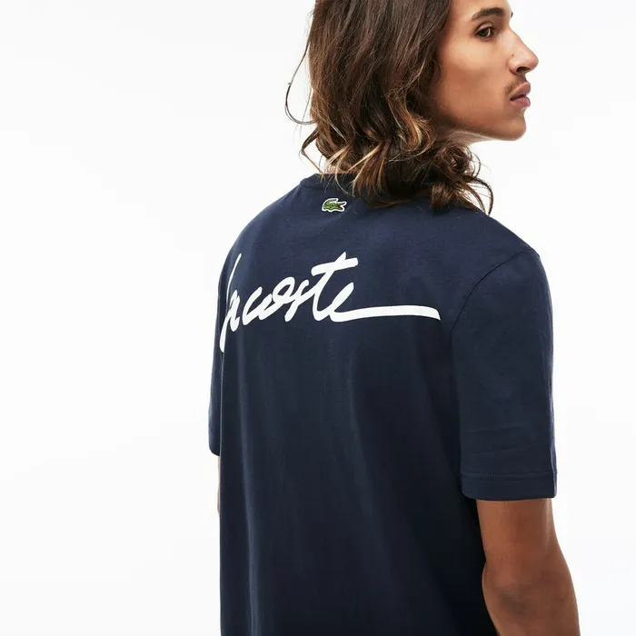 TShirts Lacoste Mens LIVE Crew Neck Signature Jersey Tshirt BlueWhite Near Me