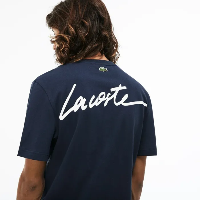 TShirts Lacoste Mens LIVE Crew Neck Signature Jersey Tshirt BlueWhite Near Me